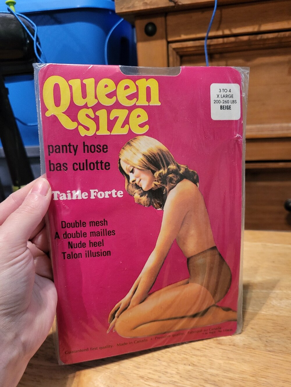 Vintage Queen Size Pantyhose 1970s NIP 3-4 XL Beige Made in Canada